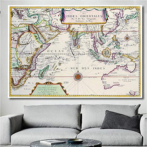 Wwjwf Mapa del Mundo detallado Antiguo Cartel gráfico de Pared Retro Canavas Impresiones Carteles Vintage decoración del hogar Mapa del Mundo 70x100cm sin Marco