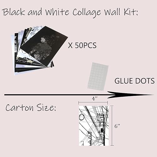 Miniatura 3 de TUGCAY Kit de collage de pared en blanco y negro, 50 piezas de 4 x 6 pulgadas, imágenes en blanco y negro para decoración de pared, decoración