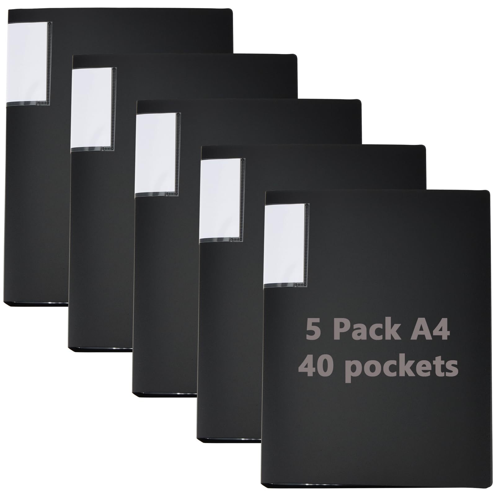 ZOENHOU 5 Pack A4 Display Book Folder, 40 Pockets Display Files A4 Folders with Plastic Pockets