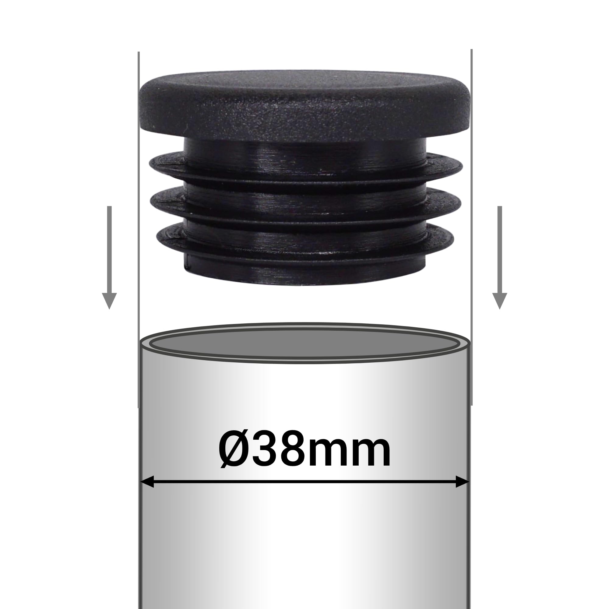 20 Tappi Terminali Tondi In Plastica Nera Per Tubi - Inserti Da 38mm