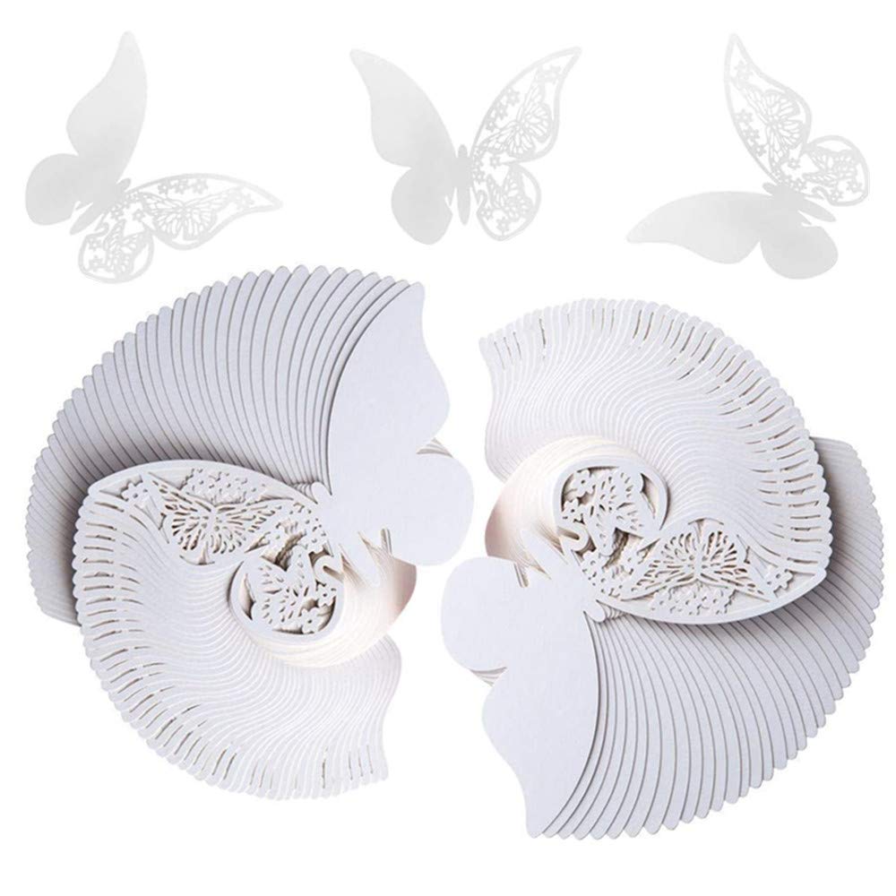 TFSYLISA Tarjeta de Copa Mariposa TEtiquetas Tarjetas Decorativas Mariposa Copa de Vino Tarjetas de Nombre para Boda Cumpleaño o Fiesta 100 Piezas Blanco