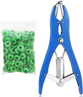 Goat Banding Kit Metal Restraint Band Applicator with 100 Rubber Bands, Balloon Expander, Efficient Farm Management Tool f...