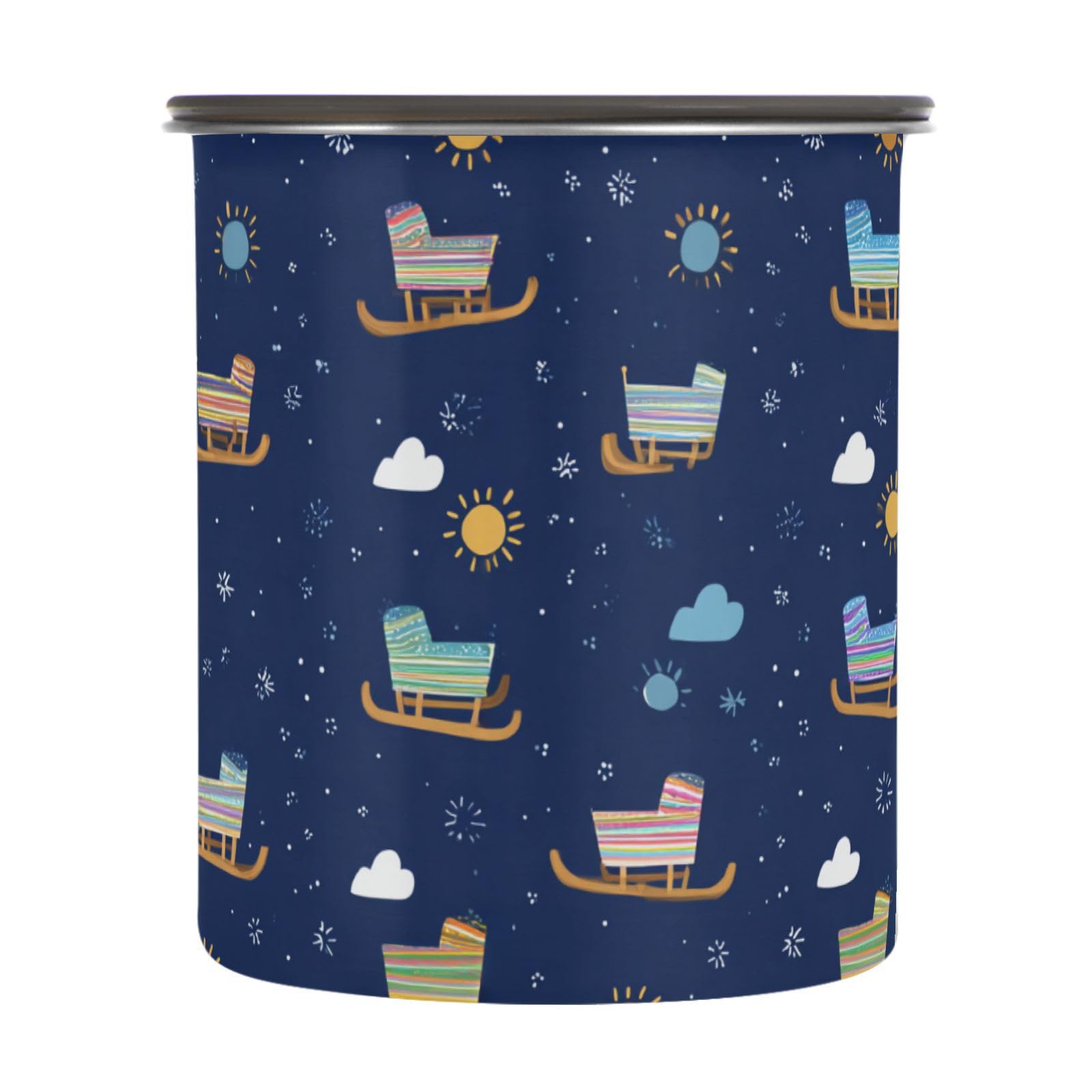 Storage Containers With Lids Stainless Steel Canister Airtight Navy Blue Sun Sledge Push Button Top 900ml