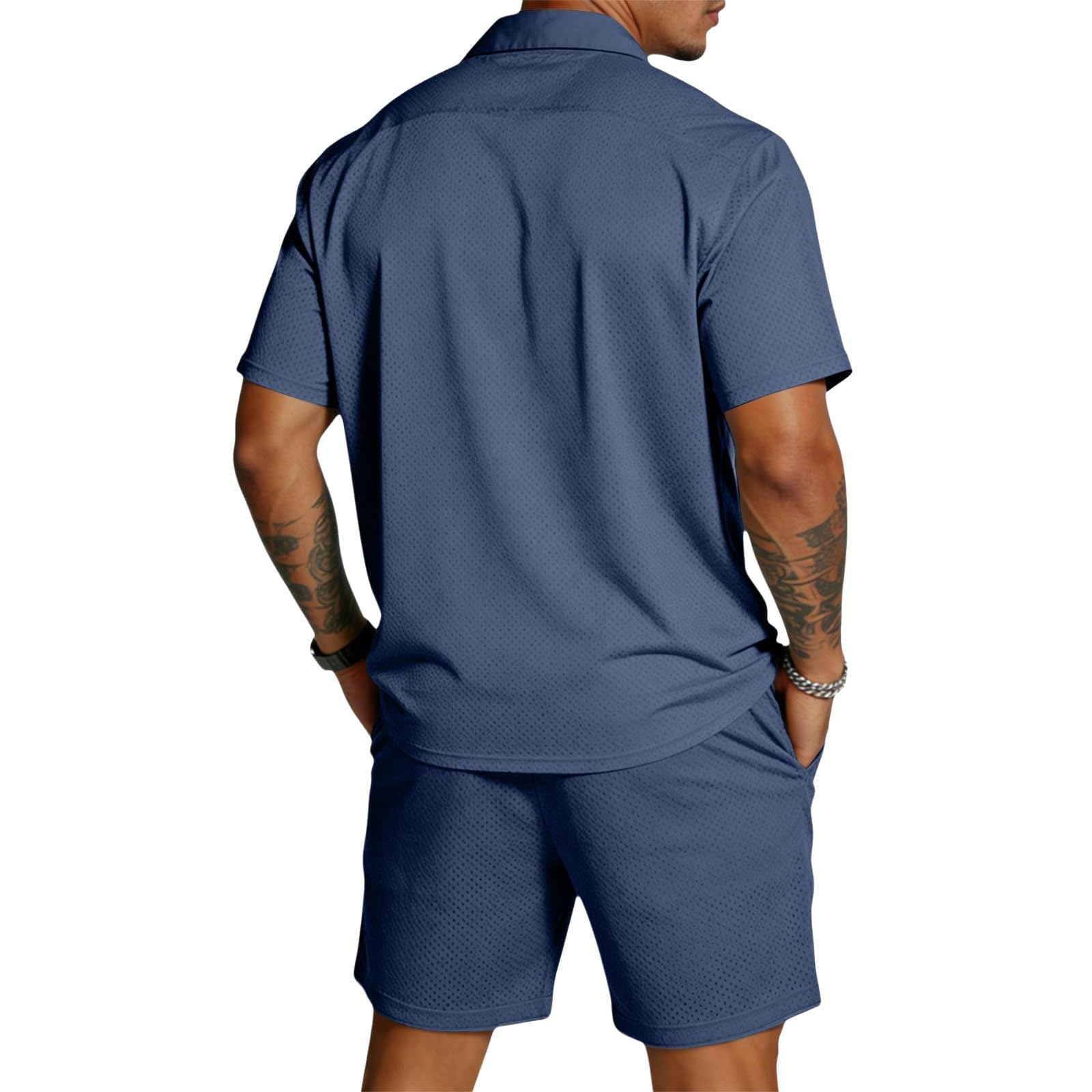 Ensemble Homme Ete Chic, SurvêTements Homme Short en Maille à Manches Courtes Ensemble Deux PièCes DéContracté pour La Plage en éTé