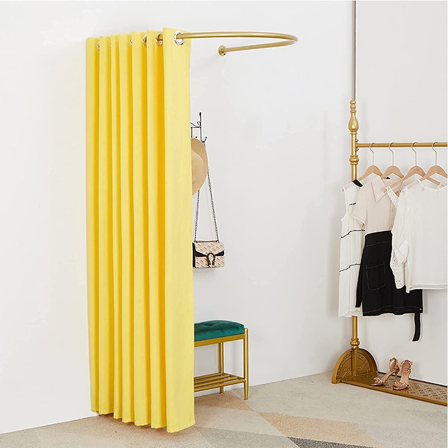 Clothing Store Fitting Room with Shading Curtain, Flat Fitting Room,Small Apartment Privacy Partition Room,U-Shaped Dressing Room,Specially Designed for Small Spaces (Color : A, Size : 90 * 90cm)