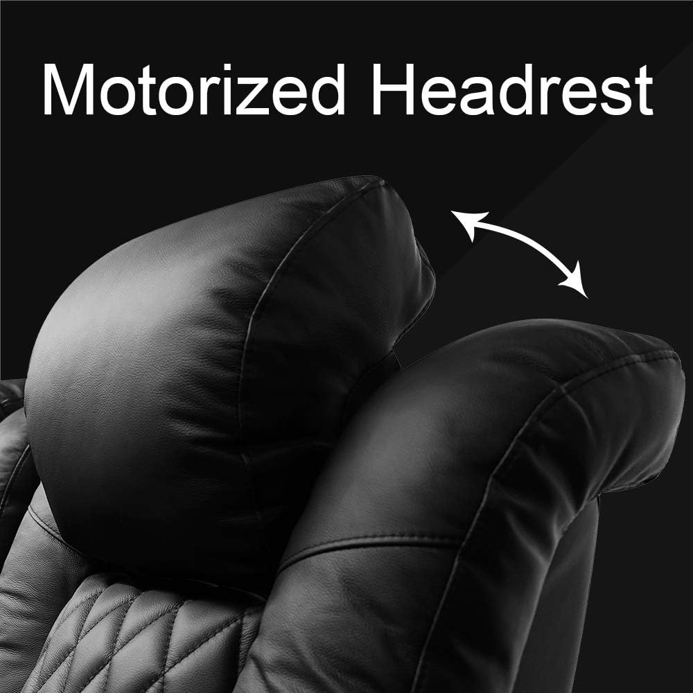 Valencia Tuscany Home Theater Seating | Premium Top Grain Italian Nappa 11000 Leather, Power Headrest, Power Lumbar Support, with Center Drop Down Console (Row of 3, Black) : Home & Kitchen