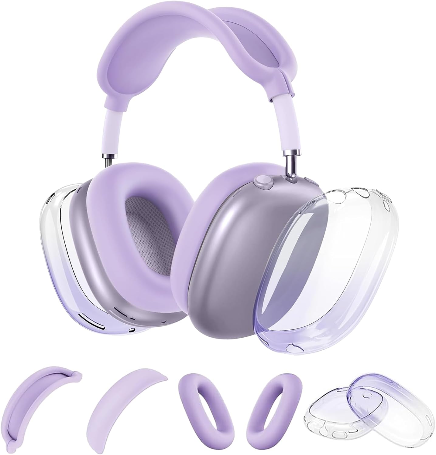 4 in 1 Silicone Case for AirPods Max(2024/2020),Clear Soft TPU Ear Cups Cover/Ear Pad Case/Headband Covers for AirPods Max,Transparent Accessories for Apple AirPod Max (USB-C),Glitter Starlight