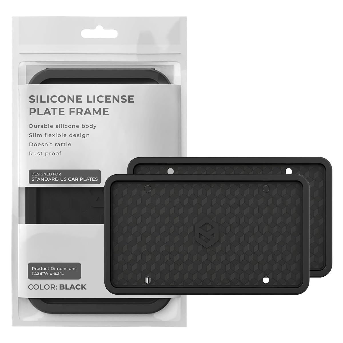 Rightcar Solutions Silicone License Plate Frames | The Original Premium Grade Silicone Car Plate Frame | Rust Proof, Rattle Proof, Weather Proof License Plate Holder (Black 2pack)