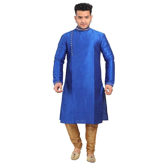 Buy Qtsy Banarasi Silk Kurta & Churidar Set Men's Full Sleeves Regular