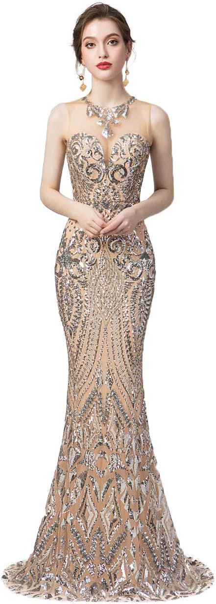 Women's Sexy Sequins Trumpet Mermaid Dresses Silver Evening Dress Long Party Prom Gown 12