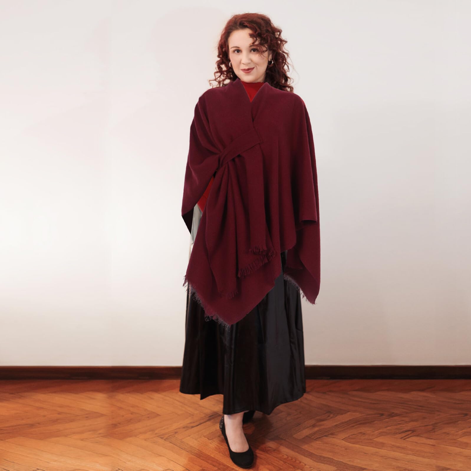 VANZACK Sciarpa Rossa Calda da Donna con Nappe, Grande Scialle Invernale Spesso Avvolgente per Festa di Nozze e Cerimonia, Coprispalle Elegante per Abiti da Sposa e Serate Formali