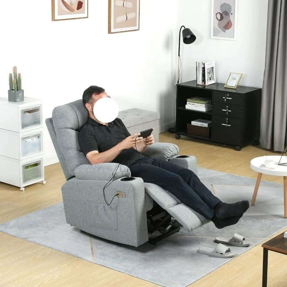 Home Theater Seating Power Lift Recliner Chair for Elderly Adults Fabric with Massage Heat Spacious Seat USB Ports Reclining Sofa