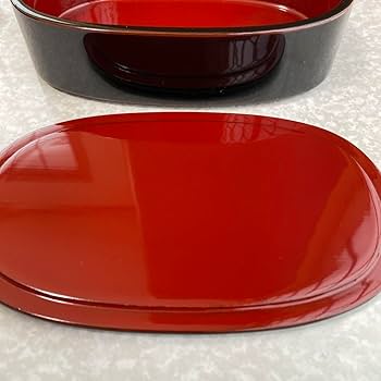 Amazon.co.jp: 川連漆器 木製 漆塗り 二段小判弁当箱 溜内朱 漆器