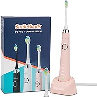 Vista 1 de Practicon SmileGoods Cepillo de dientes sónico con temporizador automático, base de carga y dos cabezales de cepillo (cepillo de diente, rosa)