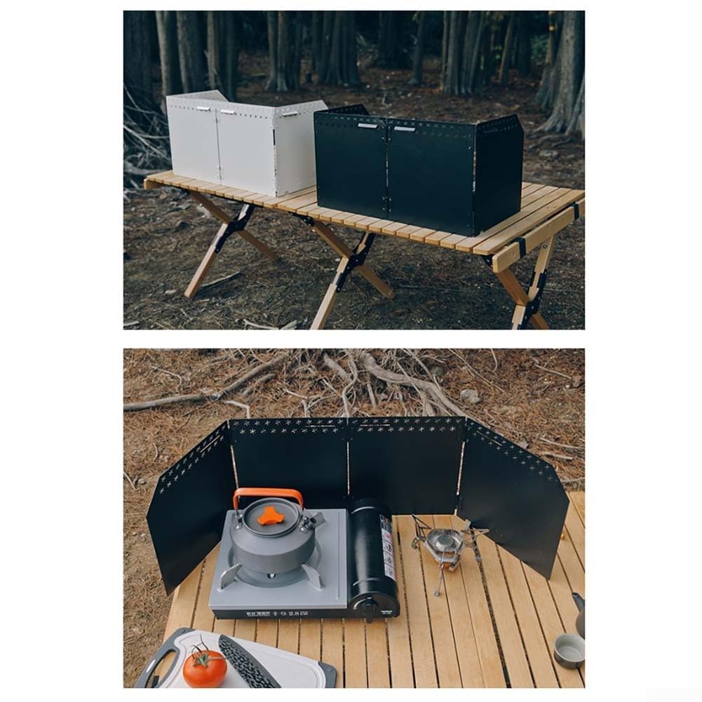 Windschutz für Campingkocher, 3-seitig, faltbar, für Gasherde im Freien, tragbarer Eisen-Windschutz mit Tragetasche, für Wandern, Picknick, Strand, Grillen (grün)