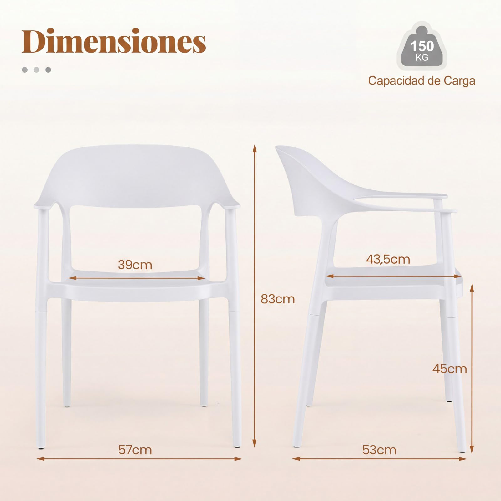 COSTWAY Silla de Cocina Pack 4 de Plástico Reciclado, Sillas de Comedor Apilables con Respaldo Curvado, Apoyabrazos y Asiento Amplio, Sillas Terraza para Exterior e Interior, Salón, Jardín (Blanco,4)