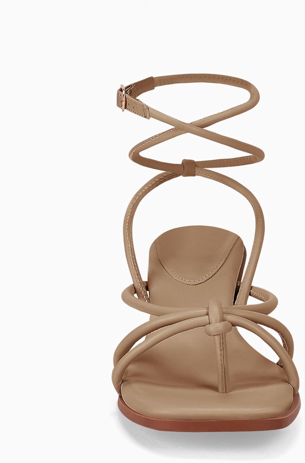 Coutgo Womens Strappy Heels Sandals Thong Gladiator Square Open Toe Low Kitten Heeled Criss Cross Ankle Strap Summer Dress Wedding Shoes - Image 5