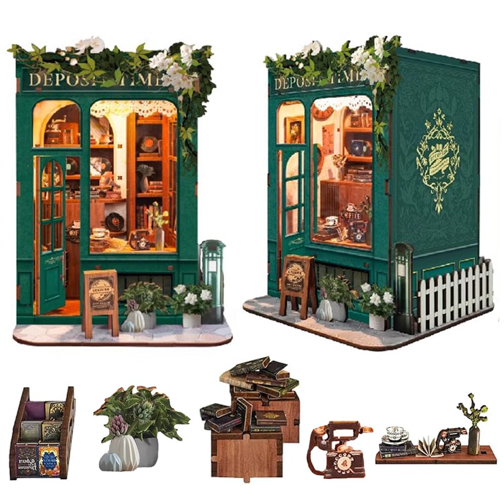 TOPBSFARNY DIY Book Nook Kit, 3D Wooden Puzzle Dollhouse, DIY Miniature House Kit for Bookshelf Decor, Book Nook Kits for Beginners/Adults, Creativity Gifts for Birthday Valentine's Day (Style A)