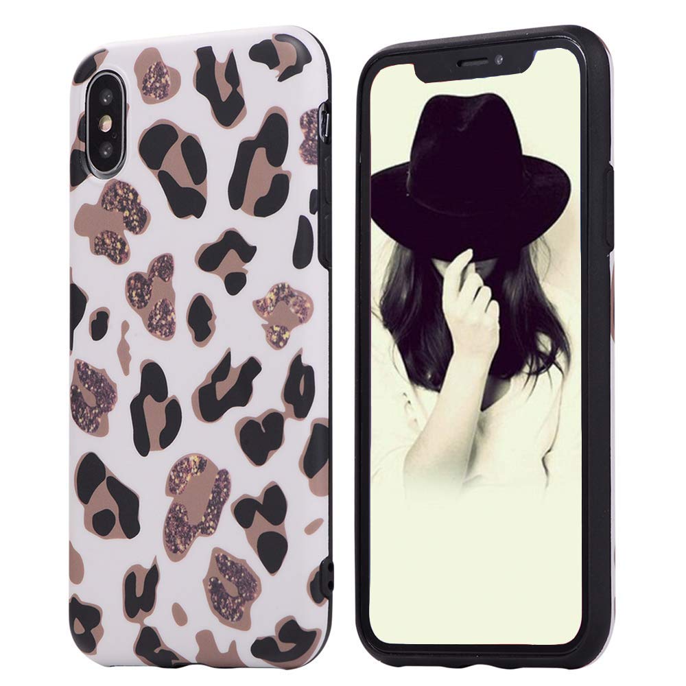 L-FADNUT Case Animal Leopard Print Phone Case Cool for iPhone Xr Ultra Thin Giraffe Pattern Cute Back Cover Skin Cheetah Cat Gel Silicone TPU Protective Cover(NO Real Glitter) for iPhone Xr White