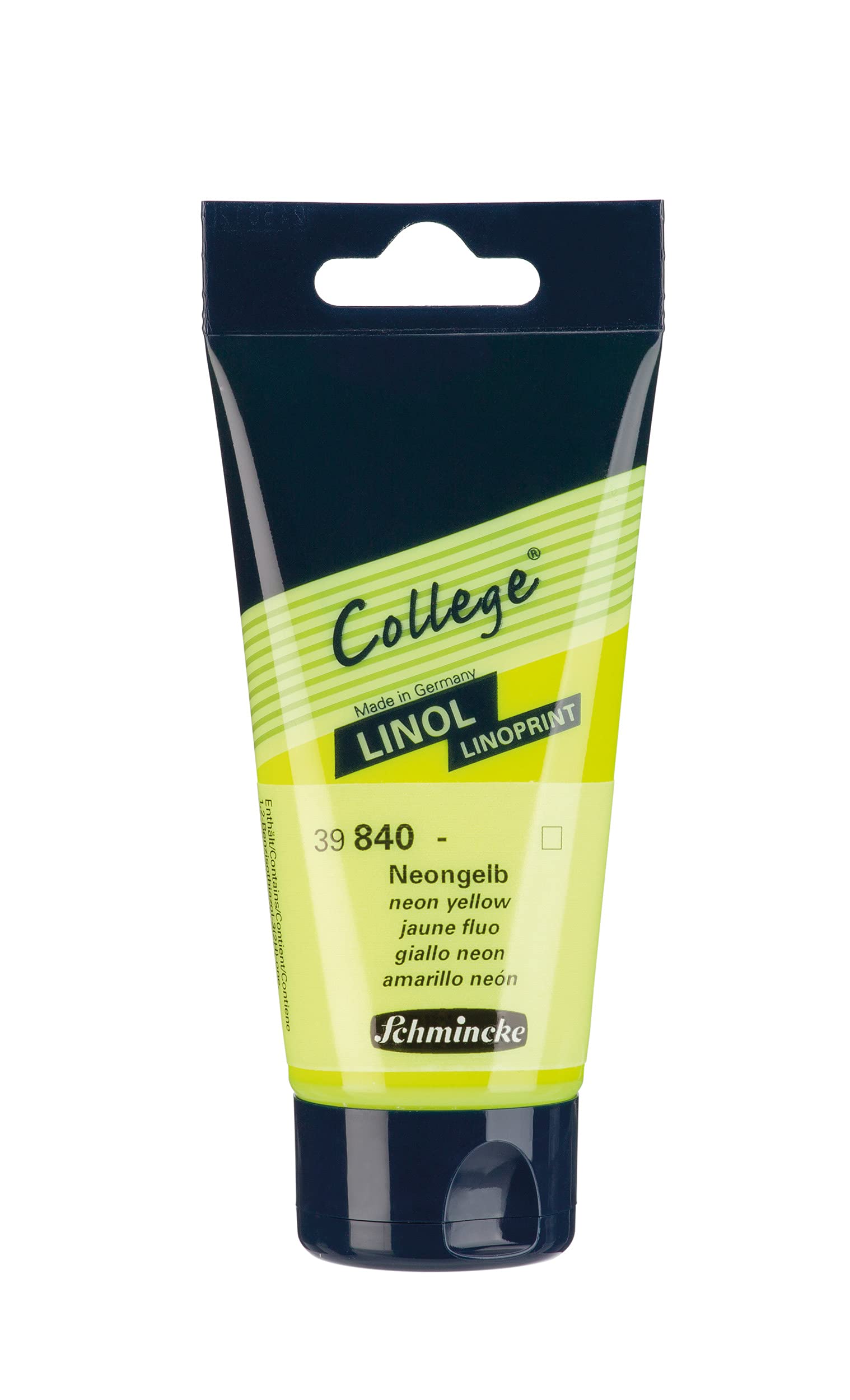 Schmincke - College Linol, Künstler-Linoldruck-Farben, Neongelb in 75 ml-Tube, 39840013, geruchsarme Linoldruckfarbe auf Wasserbasis, lichtecht, gleichmäßiger Druck