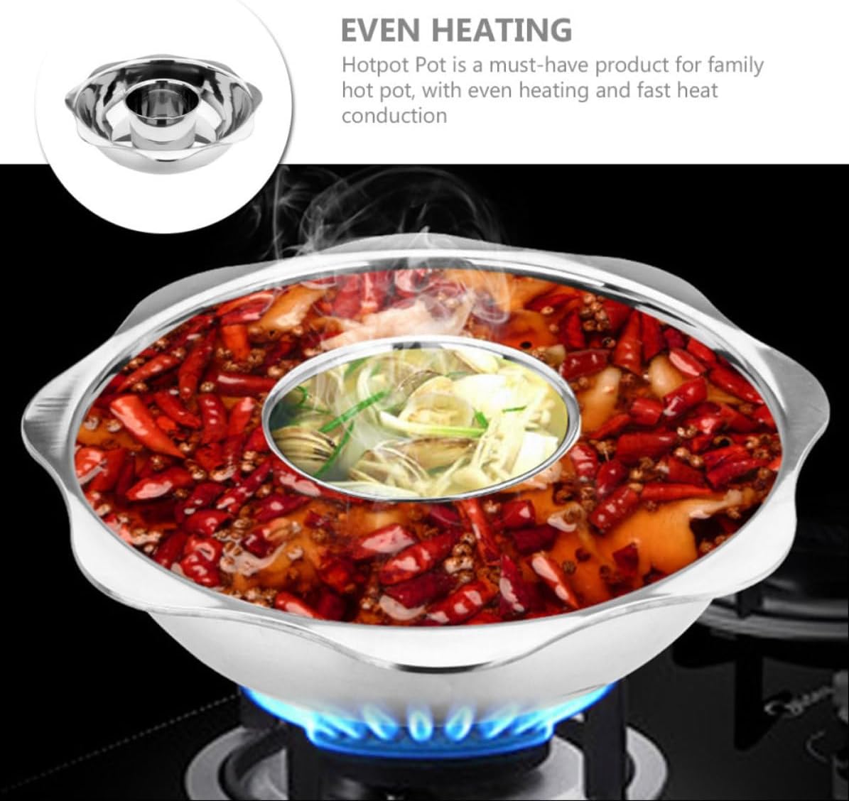 Hotpot Pot Fast Heat Conduction Two-flavor Stainless Steel with Divider Hot Pot Even Heating Easy to Clean for Home Use for Family and Friends Gatherings