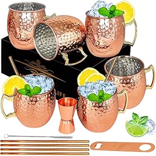 Moscow Mule Copper Mugs- Set of 6 Copper Plated Stainless Steel Mug 18oz