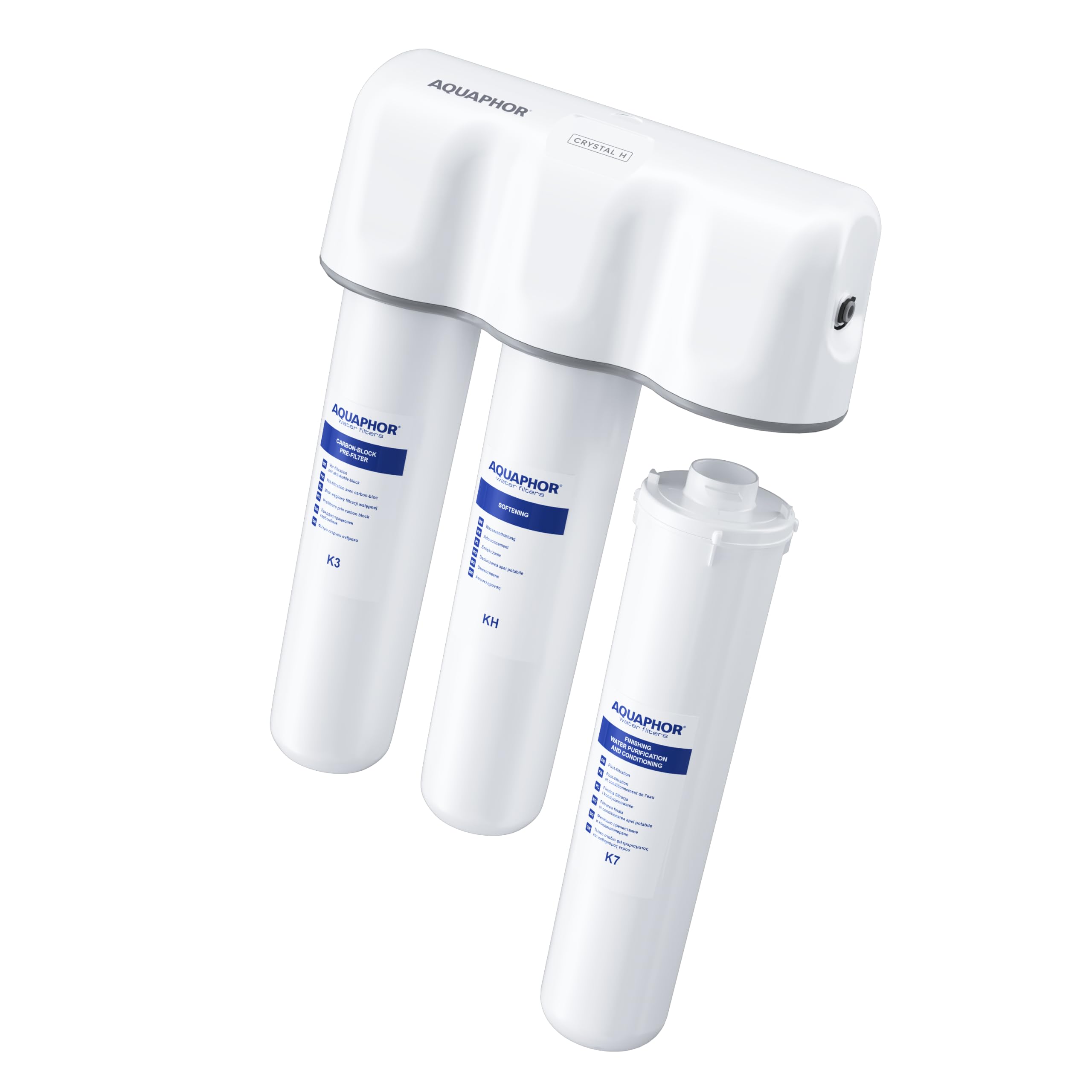 AQUAPHOR Sistema de filtro de agua Crystal H con filtro K3, K7, KH para agua dura.