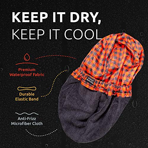 Image of Men Shower Cap For dreadlocks, braids, curls, locs, curly Hair. Waterproof, Reusable, Large shower cap for mens hair. Terry cloth lined, elevated, sleek looking shower caps (Black Camouflage)
