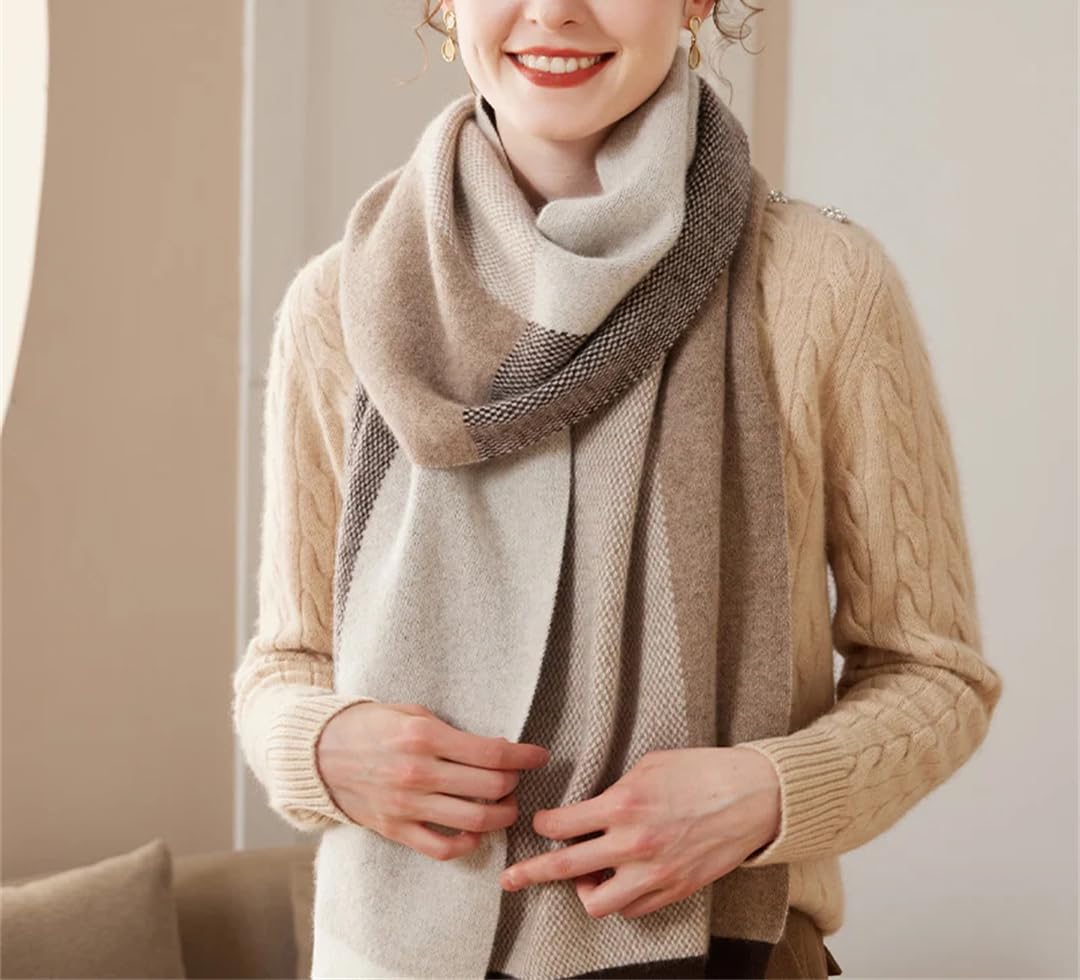 Bufanda de punto de cachemira para mujer, bufanda de punto suave y cálida para otoño e invierno