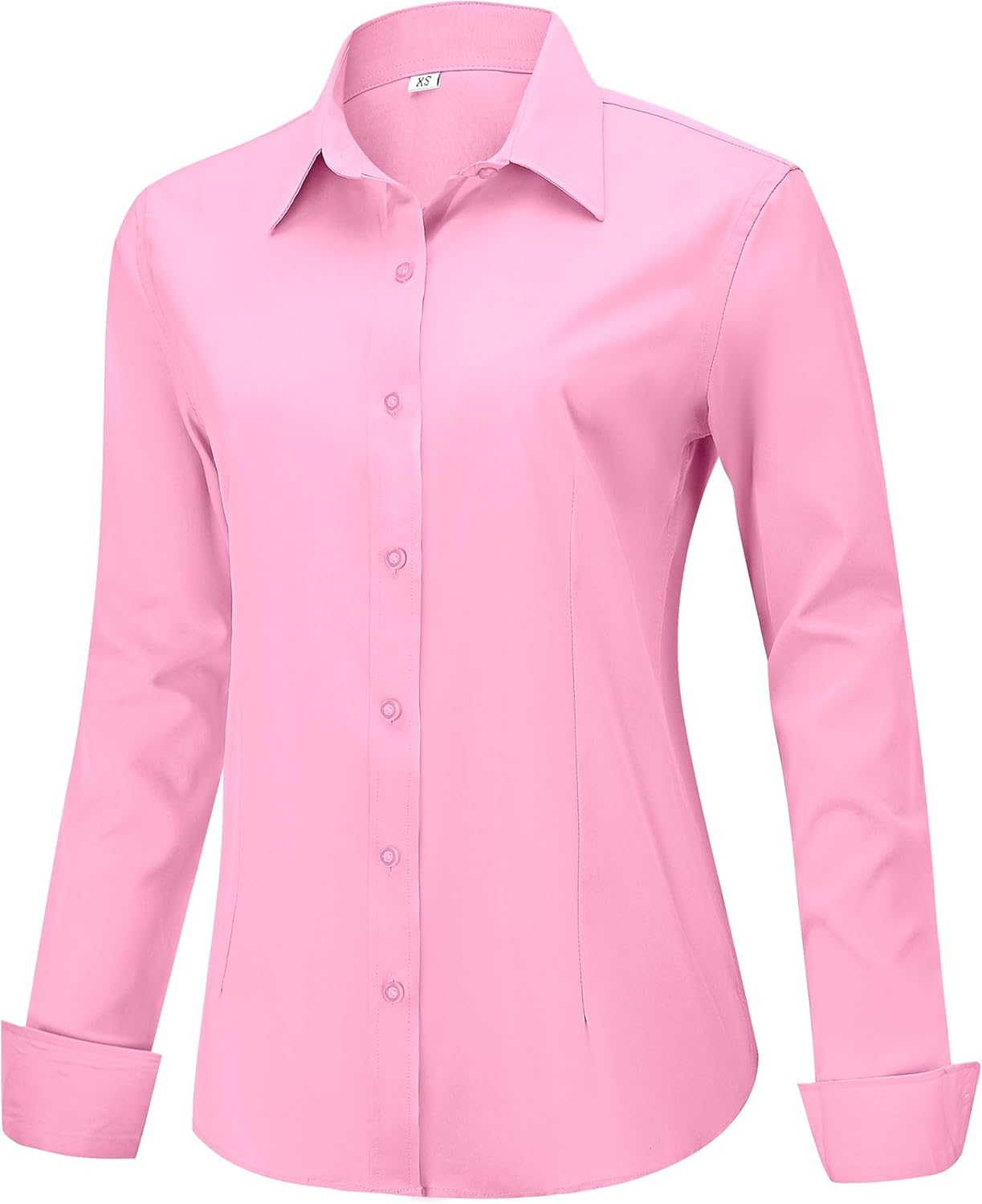 Soft Wrinkle-Free Women's Button Down Dress Shirts Solid Long Sleeve Work Blouses Fit Stretch Casual Tops XXS-6XL - Image 2