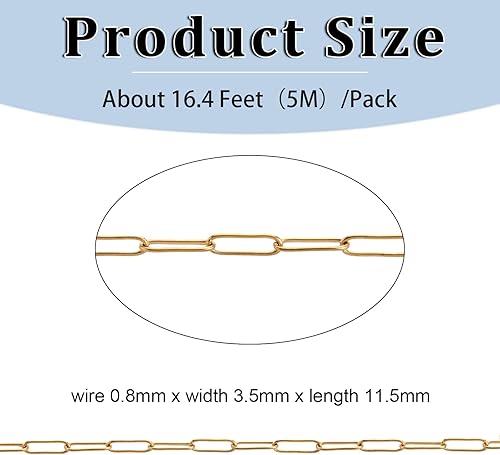 Miniatura 2 de Cadenas de collar de 16.4 pies para fabricación de joyas, cadenas de acero inoxidable chapadas en oro a granel para manualidades, collares,