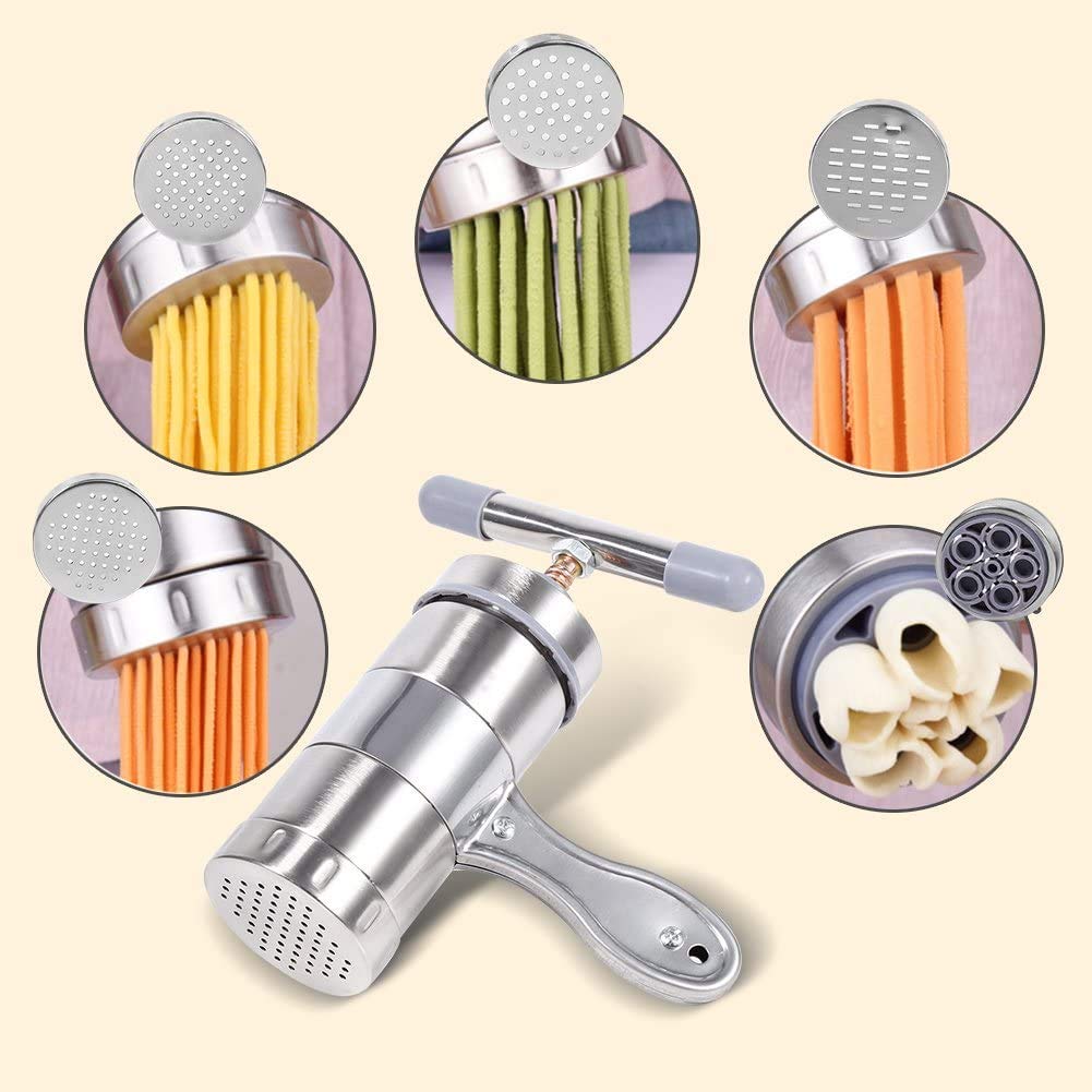 Macchina per la Pasta Manuale in Acciaio Inossidabile Portatile con 5 Muffe per Casa e Ristorante