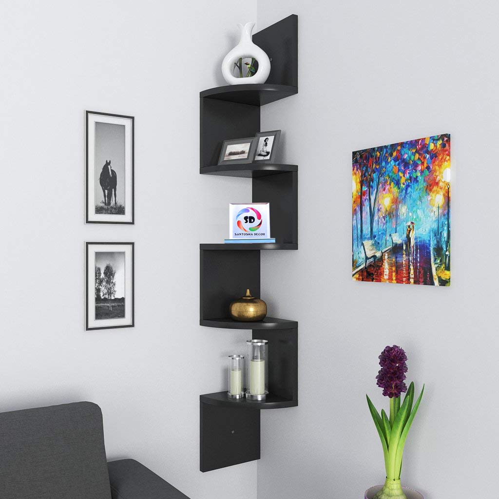 Santosha Decor Black Engineered Wood Zigzag Corner Wall Mount Santosha Decor Black Engineered Wood Zigzag Corner Wall Mount