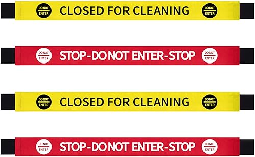 Wenqik Letrero de barricada de nailon para puerta de baño, 4 unidades, con extremos magnéticos, para puerta, color rojo y amarillo, 4 unidades, con