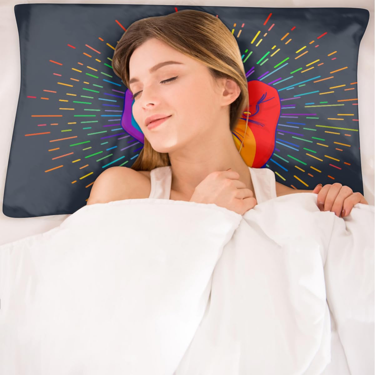 Fundas de almohada de satén Rainbow Hand para cabello y piel, paquete de 2 unidades, 50,8 x 76 cm, funda de almohada con cierre de cremallera, súper suave, resistente a las arrugas, fundas de almohada