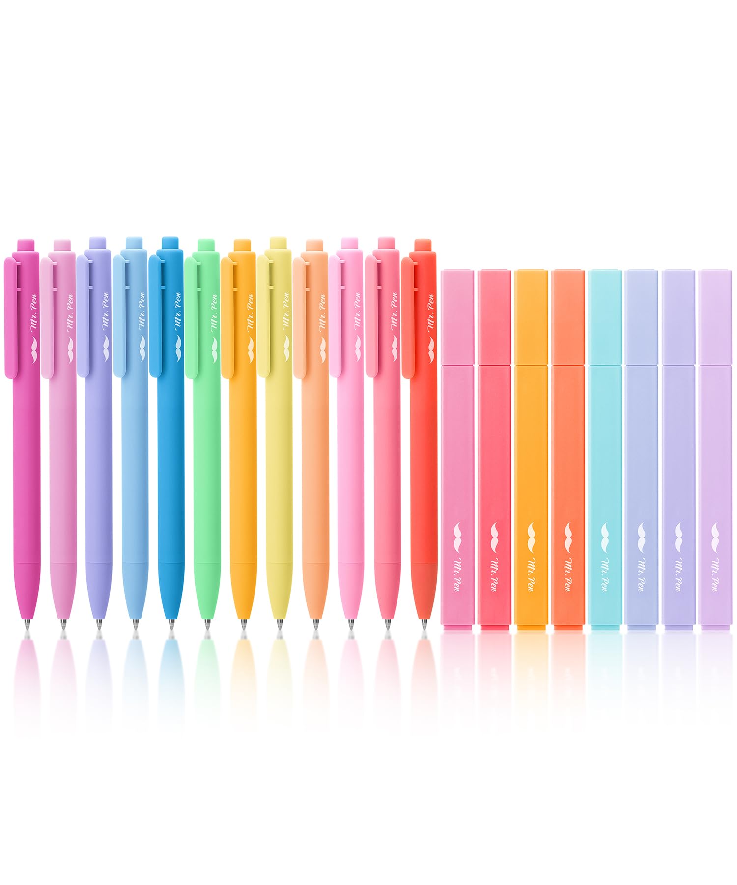 Mr. Pen- Aesthetic Highlighters and Gel Pens, 20 Pack, 8 Pastel Highlighters No Bleed & 12 Colorful Ink 0.7mm Aesthetic Gel Pens