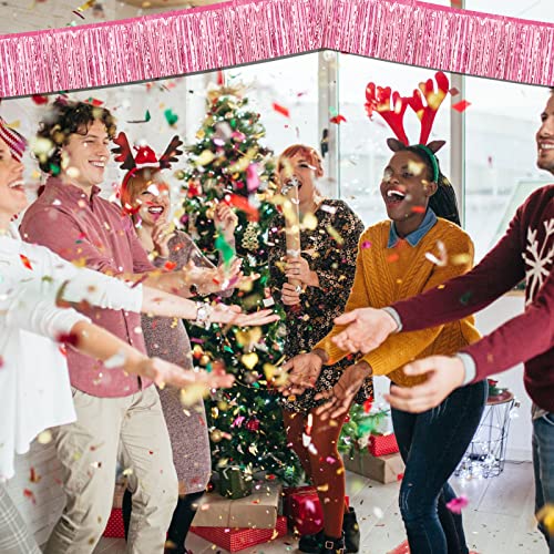 Image of 6 Pack 10 Feet Foil Fringe Garland Metallic Tinsel Streamers Banner Wall Hanging Curtain Backdrop Banner for Parade Floats, Thanksgiving, Christmas, Birthday, Halloween Party Decorations(Pink)