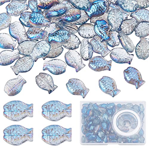 SUNNYCLUE 1 Box 100Pcs Glass Fish Beads Ocean Animal Spacer Bead Fish Beads for jewellery Making Summer Sea Beading Supplies Bracelet Making Kit Elastic Crystal Thread Necklace Craft Supplies Sky Blue