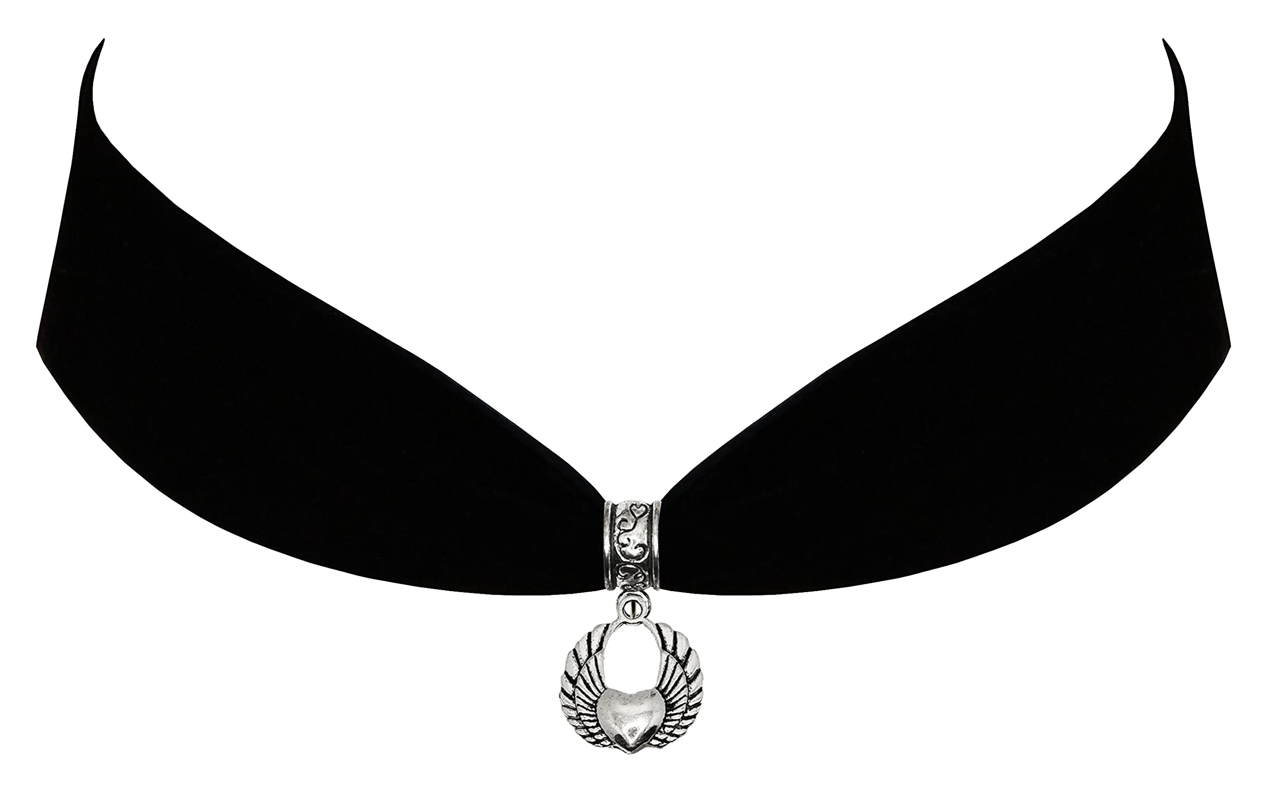 Victorian Vault Black Velvet Choker Steampunk Jewelry Gothic Heart Wings Pendant Necklace