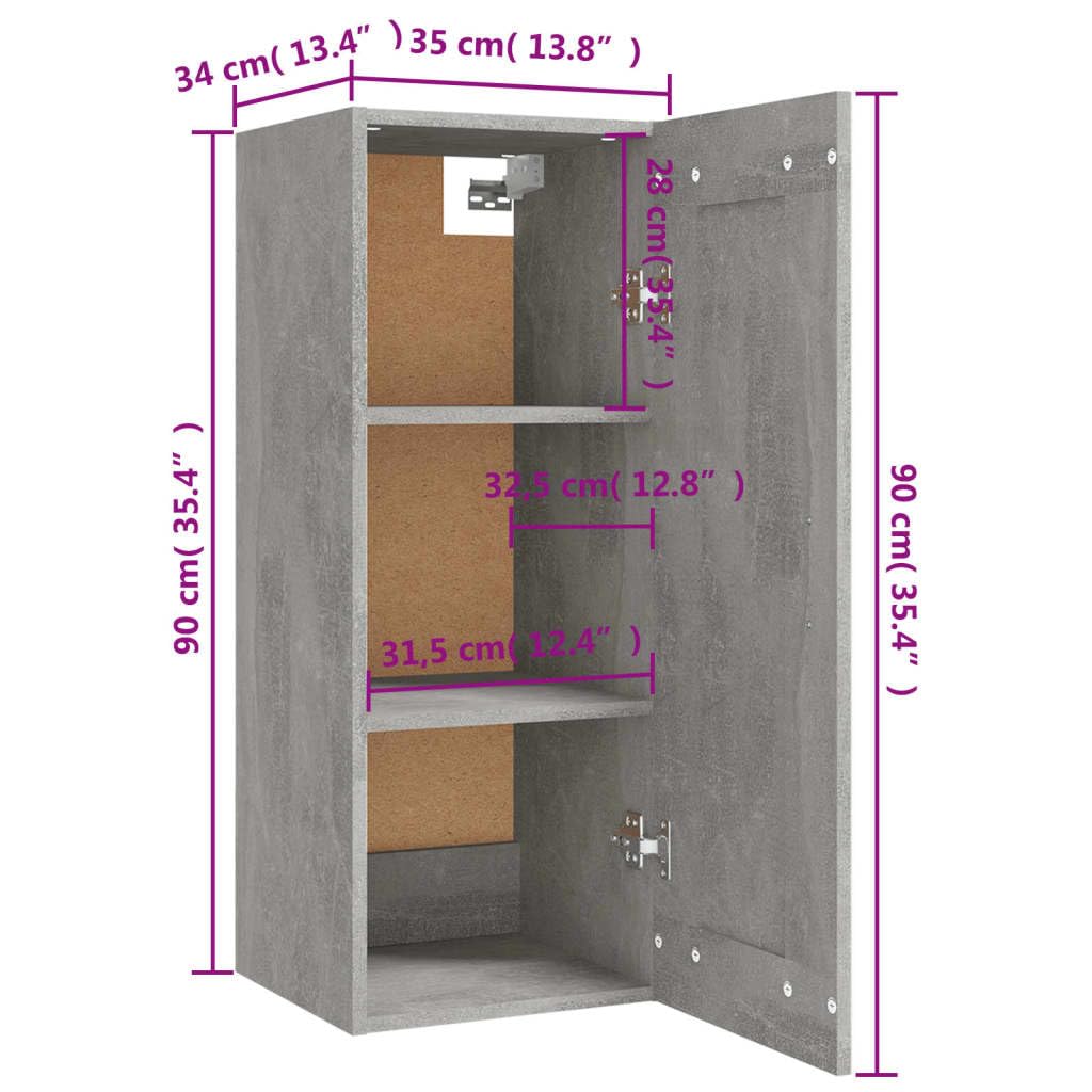 vidaXL Armoire Suspendue Meuble de Rangement Armoire Murale Meuble de Chambre à Coucher Salon Intérieur Gris Béton 35x34x90 cm Bois d'Ingénierie