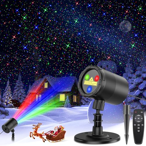 GUSODOR Christmas Projector Lights Outdoor, 3 Colors RGB Star Shower Projection Lights, 4 Modes Waterproof Christmas Light Projector Outdoor with Remote Timer for Holiday Party Christmas Decorations GUSODOR Christmas Projector Lights Outdoor, 3 Colors RGB Star Shower Projection Lights, 4 Modes Waterproof Christmas Light Projector Outdoor with Remote Timer for Holiday Party Christmas Decorations