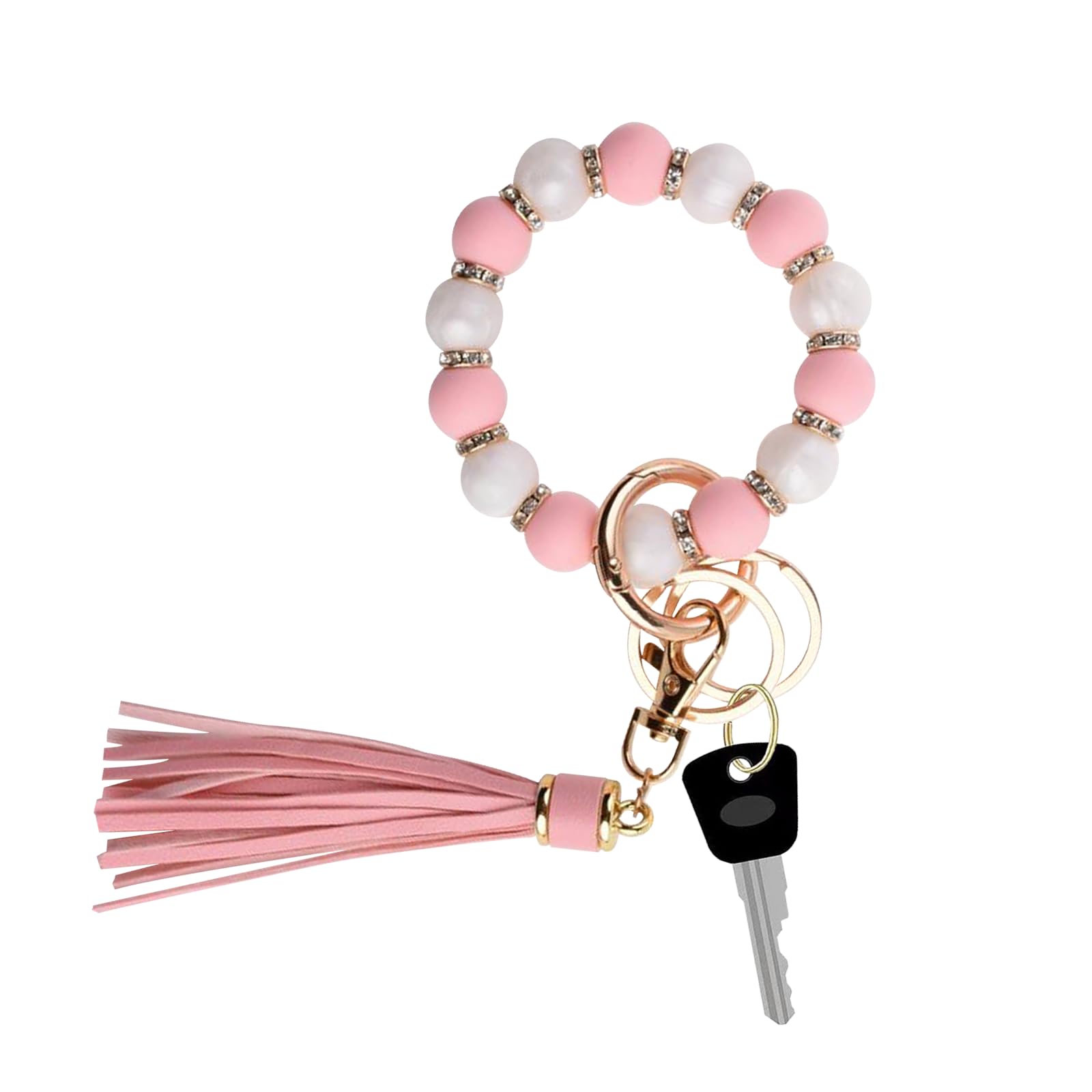 XiuXiuPi Silicone Beaded Keychain Wristlet for Women, Cute Key Ring Bracelet, Elastic,Key Chains for Women & Bag Charms
