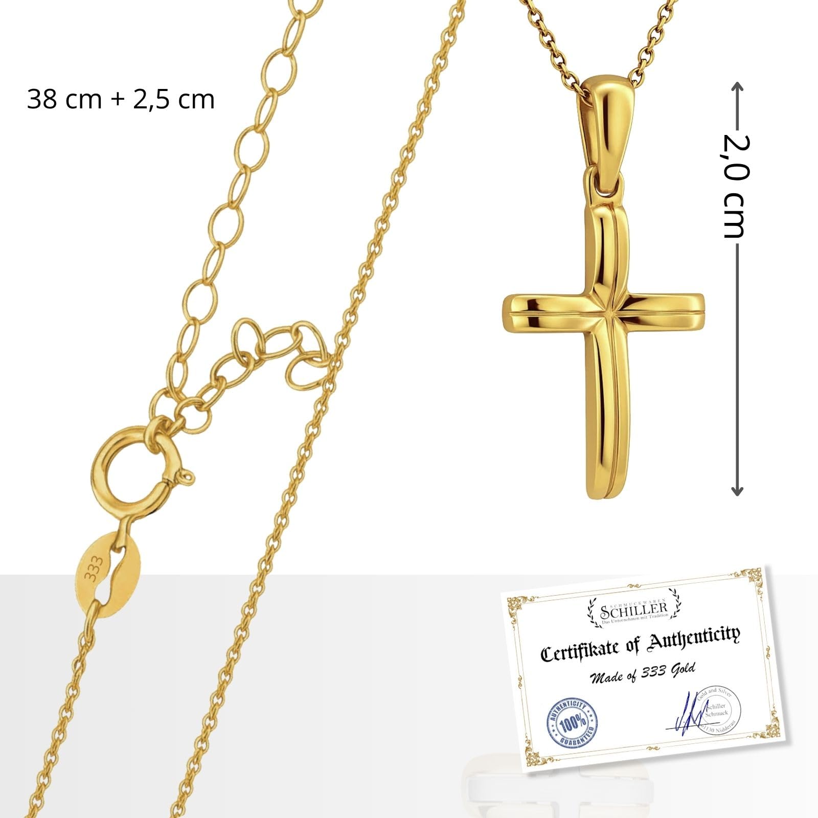 fish Collana In Oro Con Ciondolo Croce E Lunghezza Regolabile In Oro 333