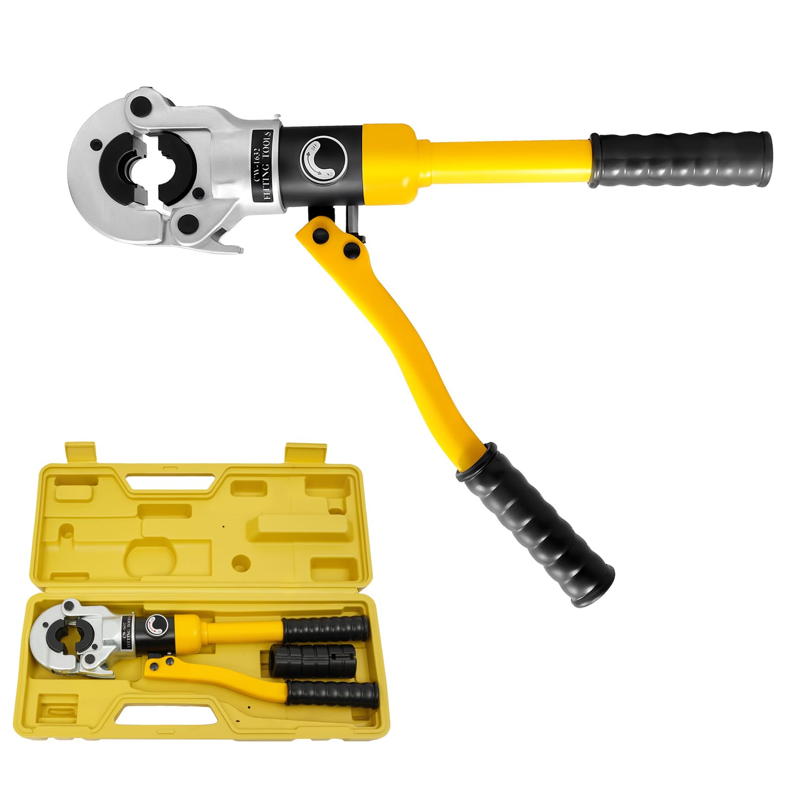 Hydrauliczne szczypce zaciskowe 16, 20, 25, 32 mm, zestaw zacisków hydraulicznych | Szczypce zaciskowe z głowicą obrotową 360° do tłoczenia rur aluminiowo-plastikowych, rur PEX, rur stalowych itd.