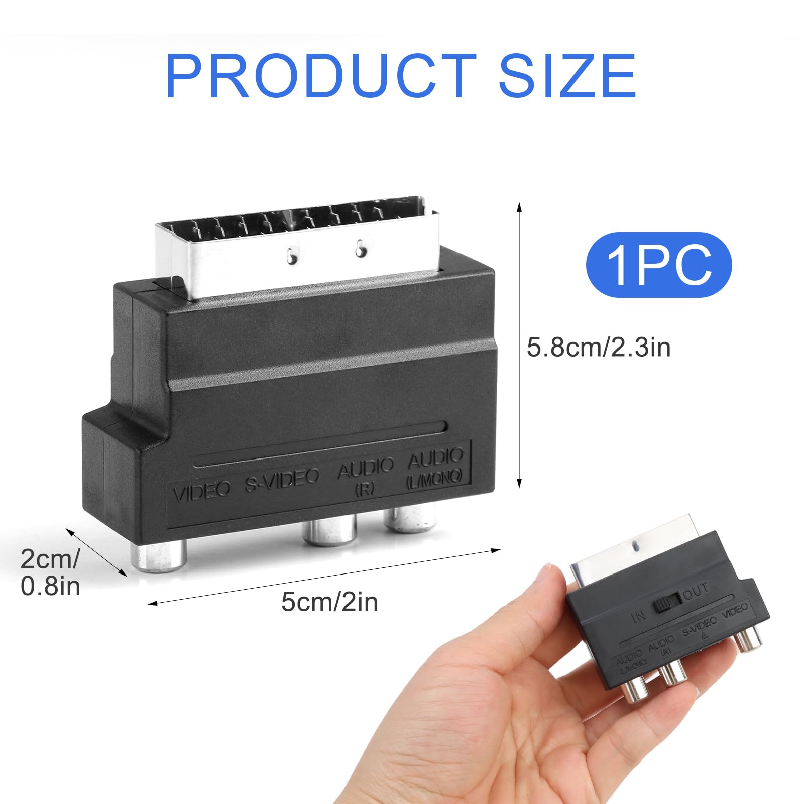 Adaptateur Péritel vers 3X in Out + S-Video S-VHS, Prise Peritel, Peritel Adaptateur, Connecteur Audio Vidéo en Noir pour une Transmission Optimale de l'Image et du Son, Idéal pour vos Appareils AV