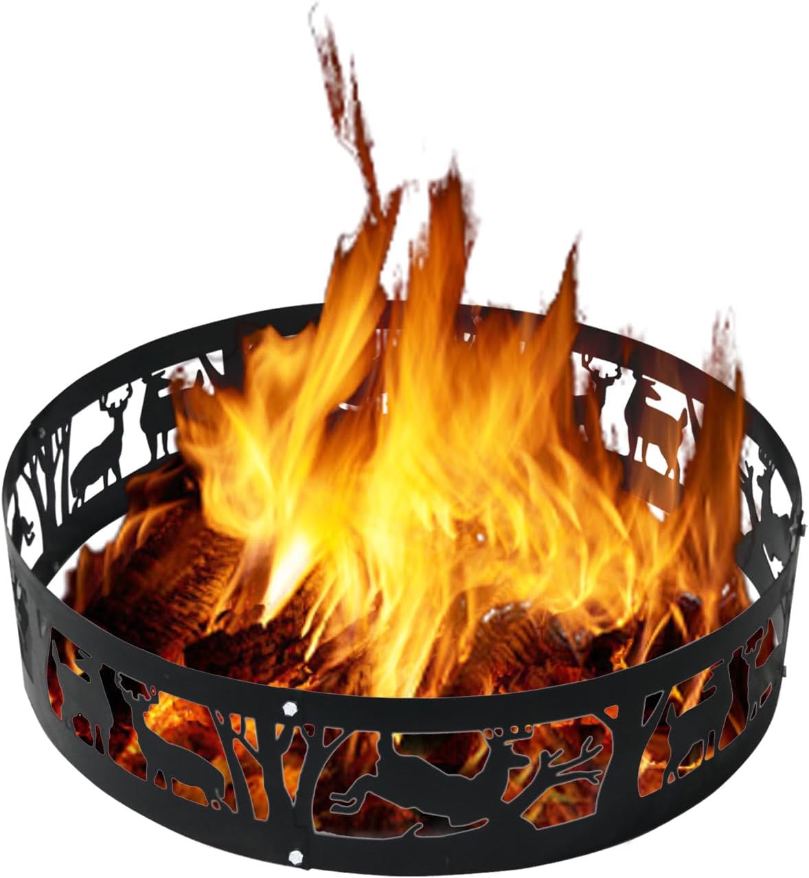 MiniTang Fire Pit Ring - 36-Inch Heavy Duty Steel Camping Bonfire Rim - Large Outdoor Wood Burning Liner for Backyard Patio Garden with Deer Forest Pattern