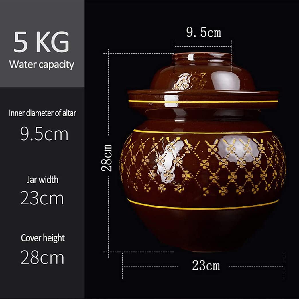 Tarro de fermentación de cerámica tradicional grande, tarro de decapado de porcelana engrosada, olla de kimchi con tapa Contenedores sellados de almacenamiento de alimentos de cerámica, fermenta