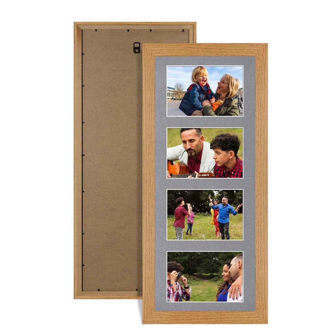 Procut Global 50X20CM Oak Photo Frames For Multiple Pictures with Mid Grey Mount-Modern Collage Frame with 4 Apertures (4x) 6X4-Engineered Wood with Shatterproof Perspex — image 1