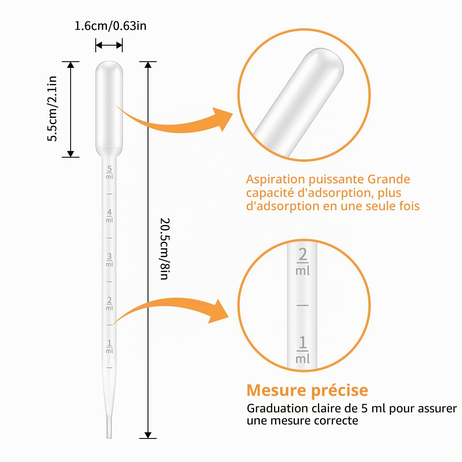 G2PLUS 100PCS Pipettes 5ML Pipette Plastique Pipette de Transfert en Plastique Compte-Gouttes Utilisé en Laboratoire ou Transfert d'huile de Parfum