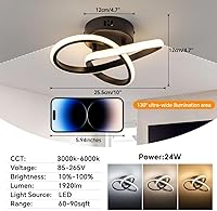 Vista 6 de 10 Inch Modern Ceiling Light, 24W LED Dimmable Ceiling Light with Remote Control, 3000-6000K Color Temperature Adjustable, Black Small Chandelier